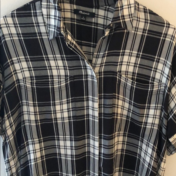 Madewell black + white plaid shirt dress M - Picture 3 of 4